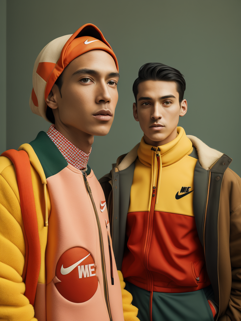 Nike editorial portrait, ultra detailed photography of fashion design concepts inspired by Wes Anderson films with model in a cinamagraphic style