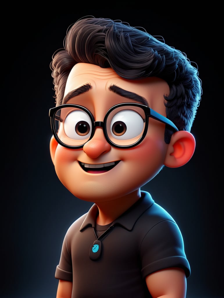 cartoon character with black glasses, cartoon, isolated, black background