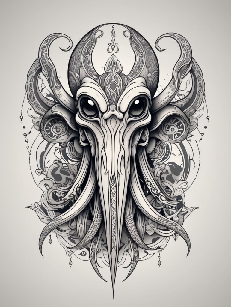 tattoo design squid, vector art, lines