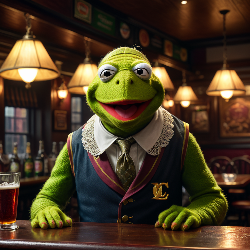 Kermit the Frog at a Chicago tavern wearing Loyola Chicago colors