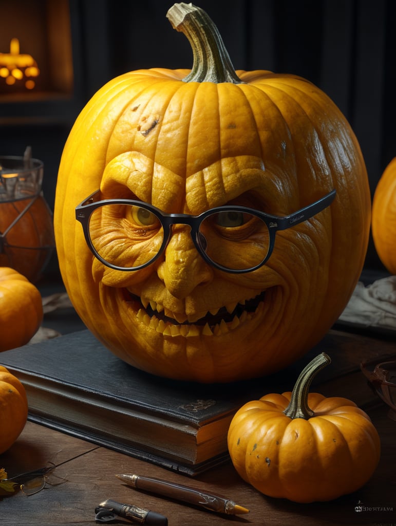 yellow pumpkin with glasses