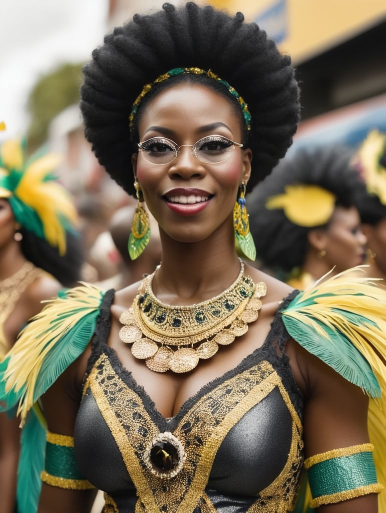 BLACK JAMAICAN WOMAN AT CARNIVAL PARADE