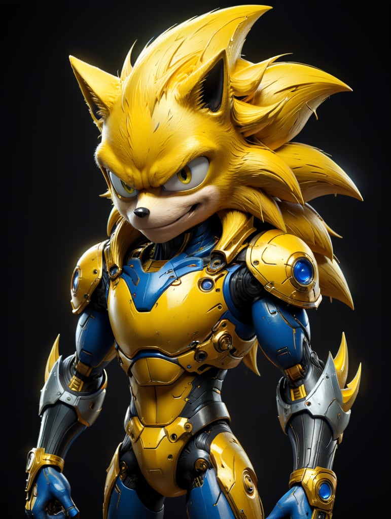 Yellow Sonic Super full body character, high quality,2D art anime style 80s