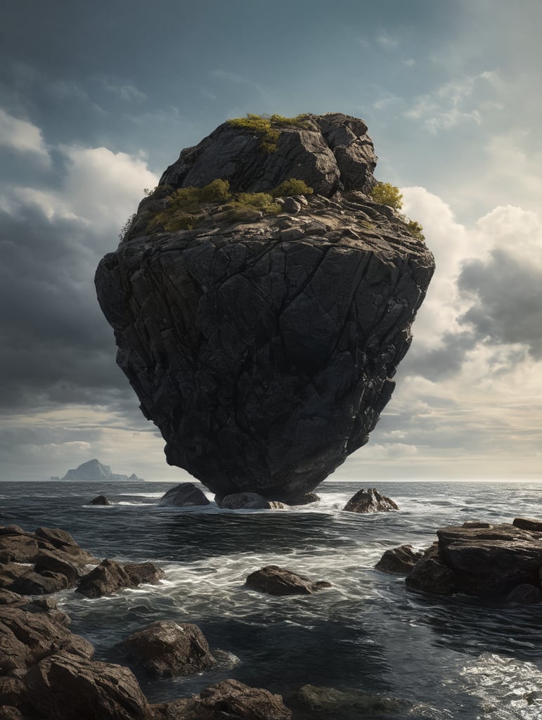 Premium Free ai Images | minimal simple black rock hover above the ...