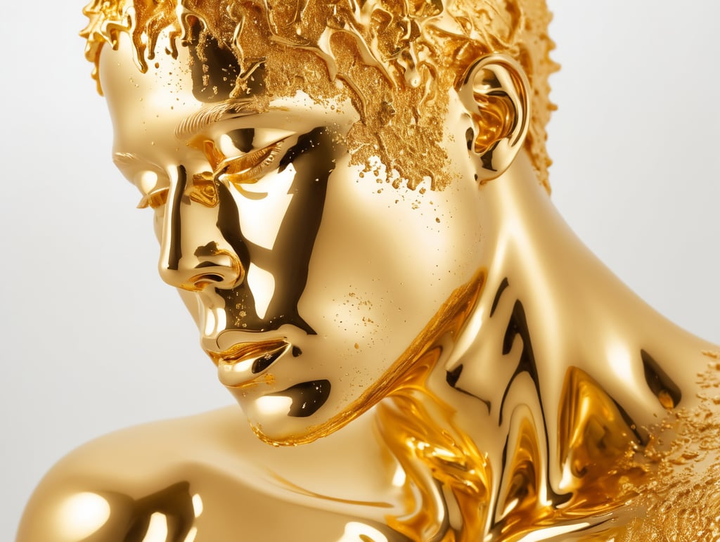 a person made of gold, melted, everything gold melted color