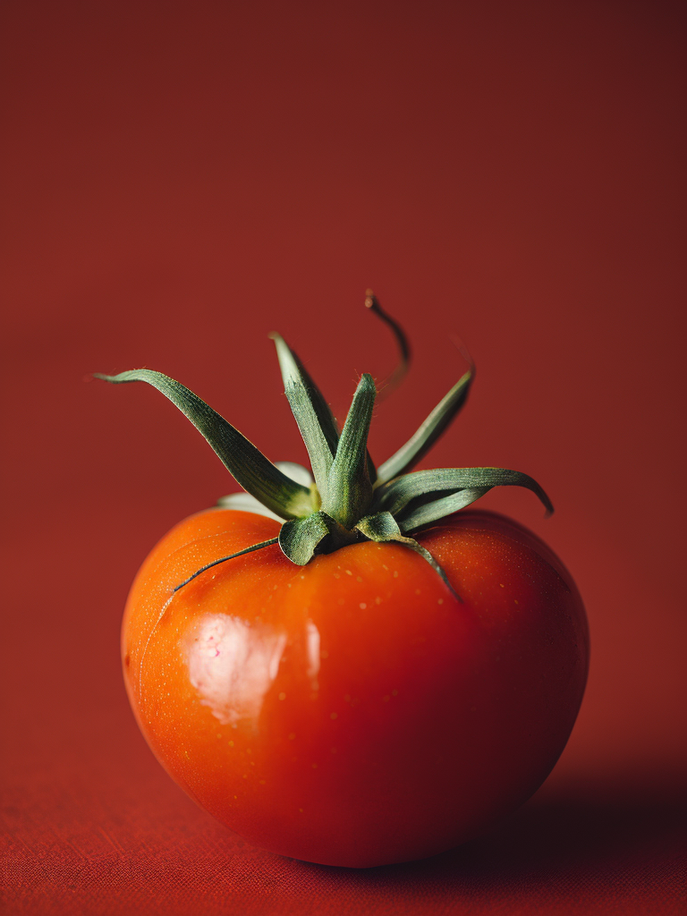 one (((tomato on a red background))), highly detailed macro photo, magazine cover photo