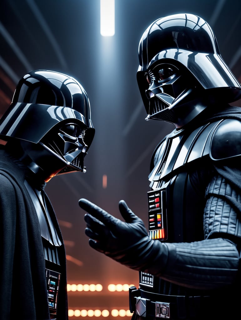 Darth Vader making hand heart gesture using his hand and luke skywalker's hand to the Death Star