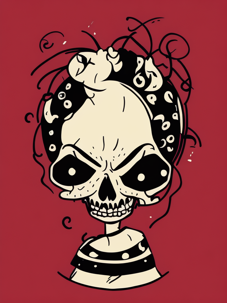 skull woman in strapless dress character design by Gemma correll