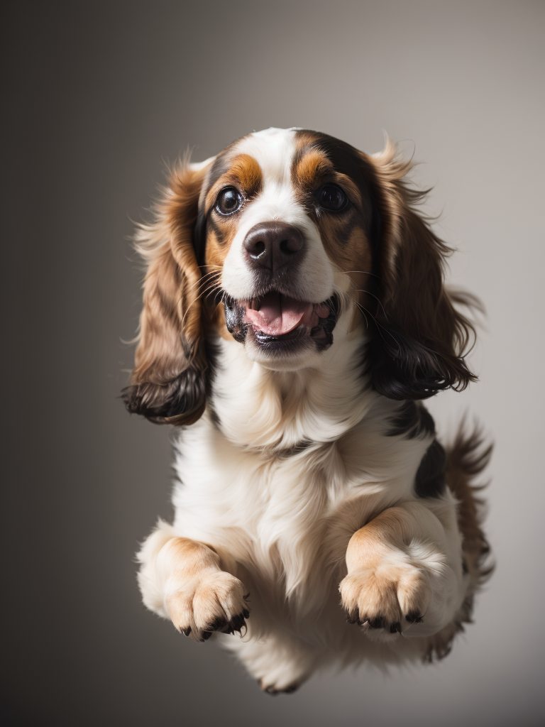 Cocker Spaniel(((smiling))) (((jumping))) see front camera, photo fron a withe background. (((smiling))) (((jumping)))