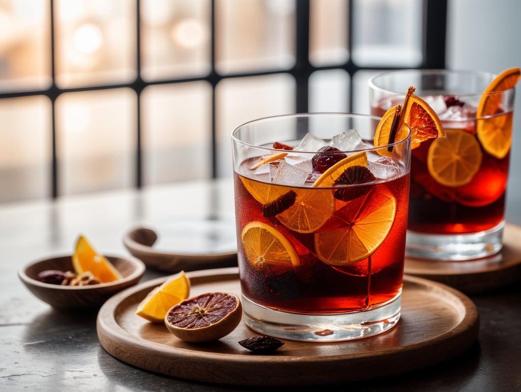 Negroni Cocktail with dried fruit slices