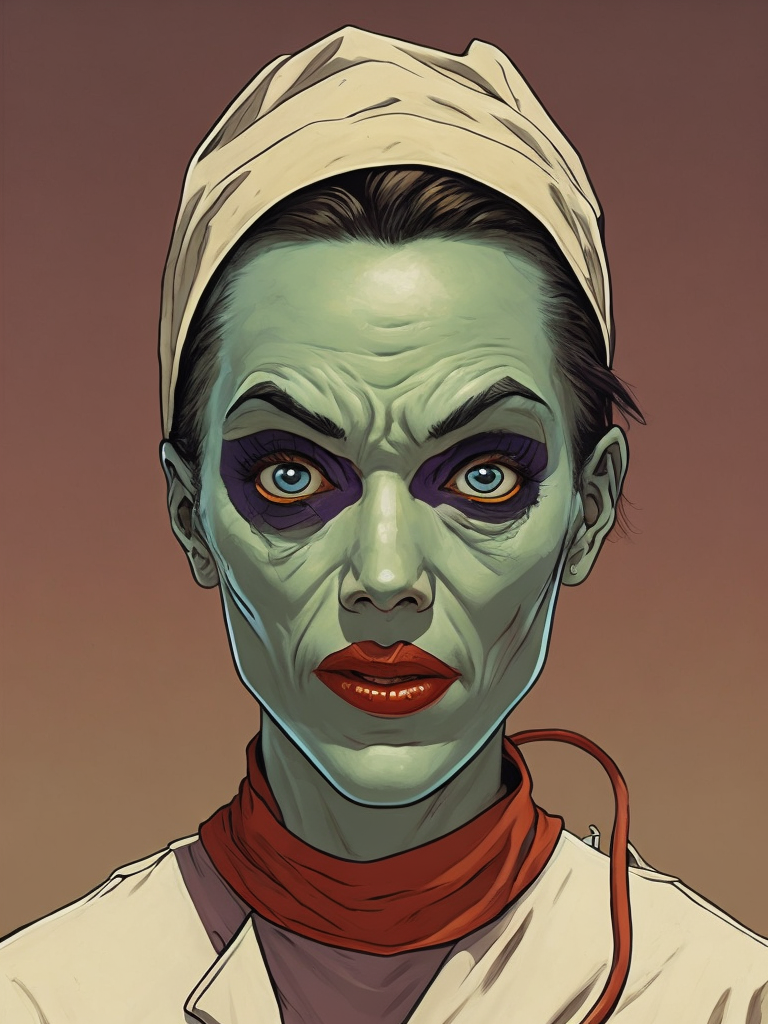 Portrait of a zombie nurse, retro minimalist portrait by jean giraud, moebius starwatcher comic