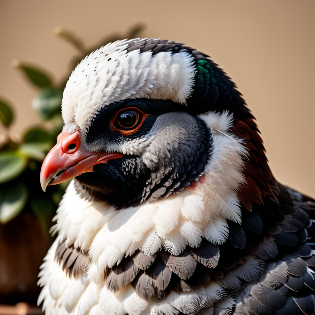 Fat, fluffy, adorable pigeon with a double chin and high soft studio 360° view