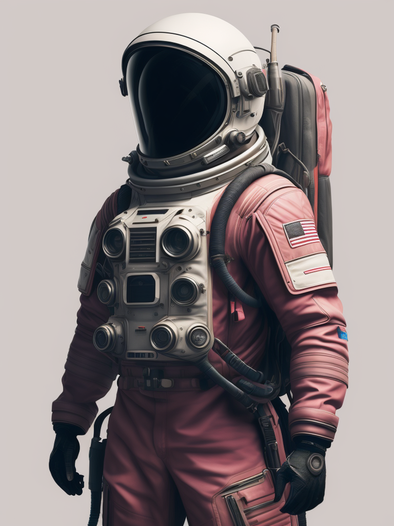 astronaut, standing still, pink space suit, white background