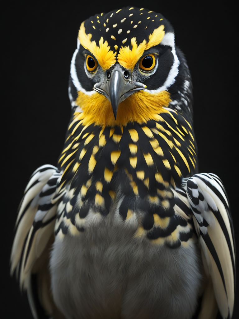 photorealistic portrait of an Ara ararauna in front og black background