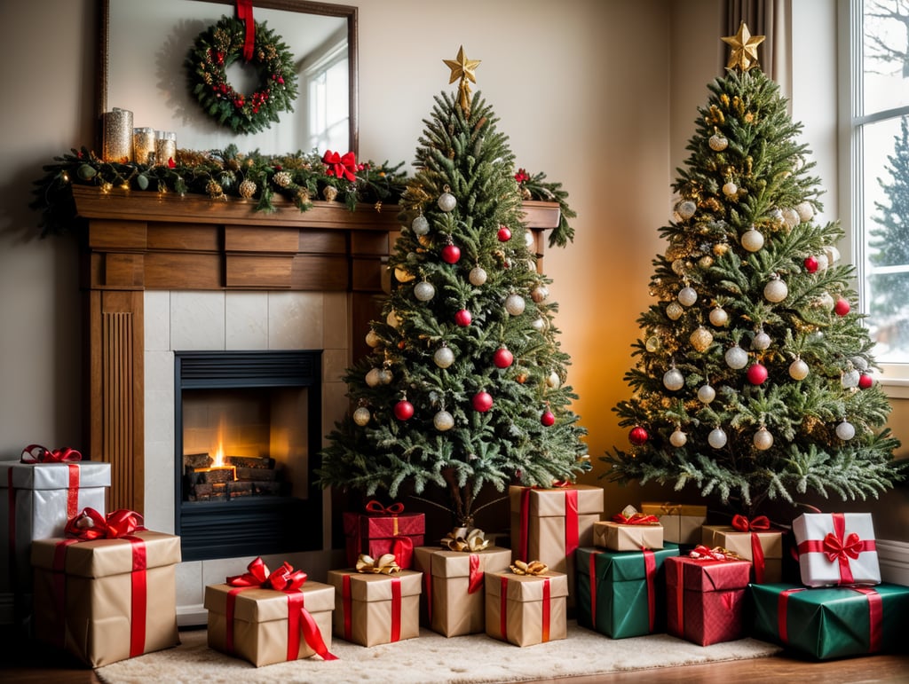 A Christmas tree and presents