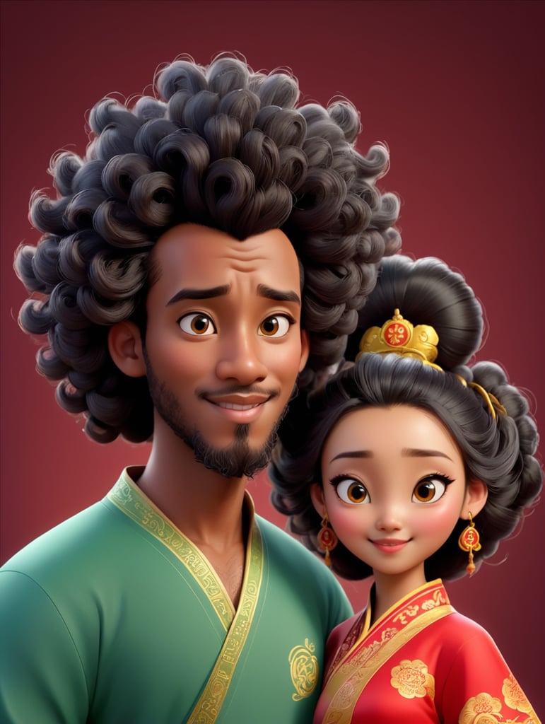 Disney somali man with curls with disney chinese girl