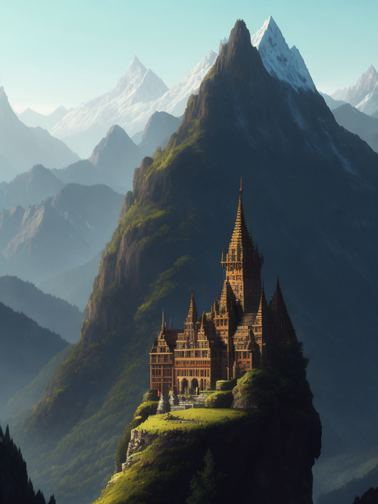 A forbidden castle high up in the mountains, pixel art