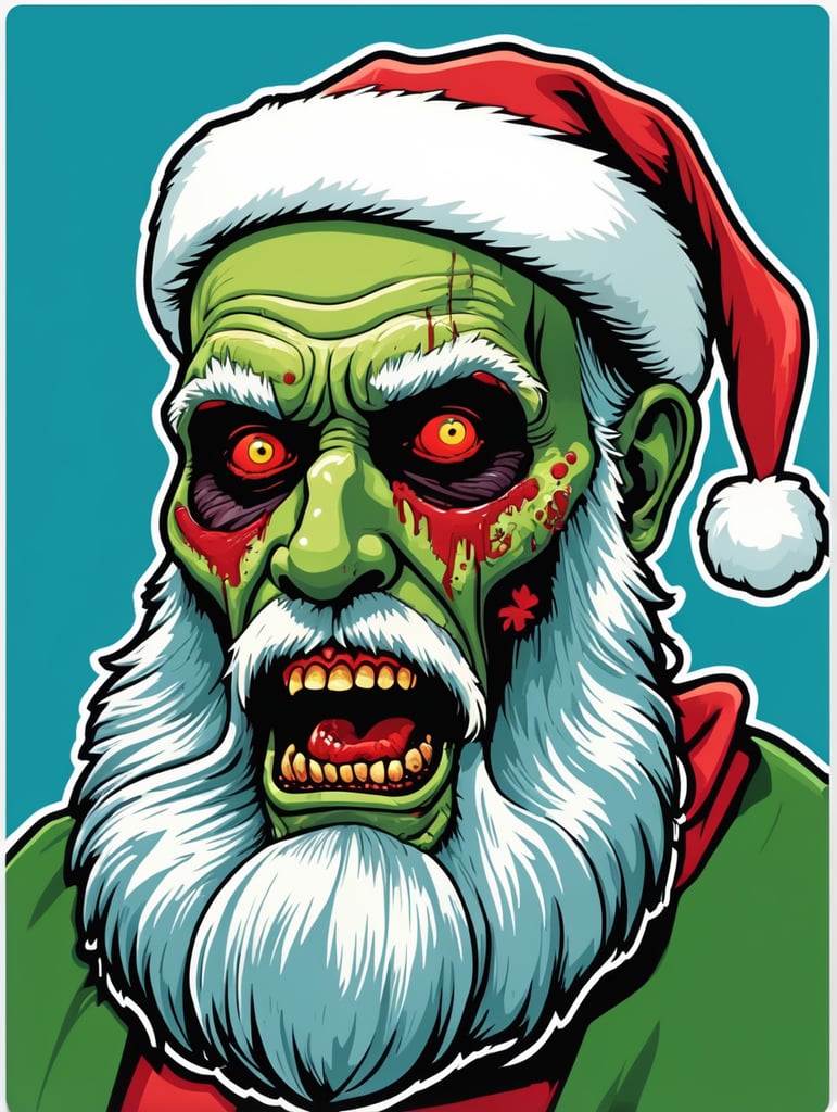 Pop art illustration, sticker, zombie Santa