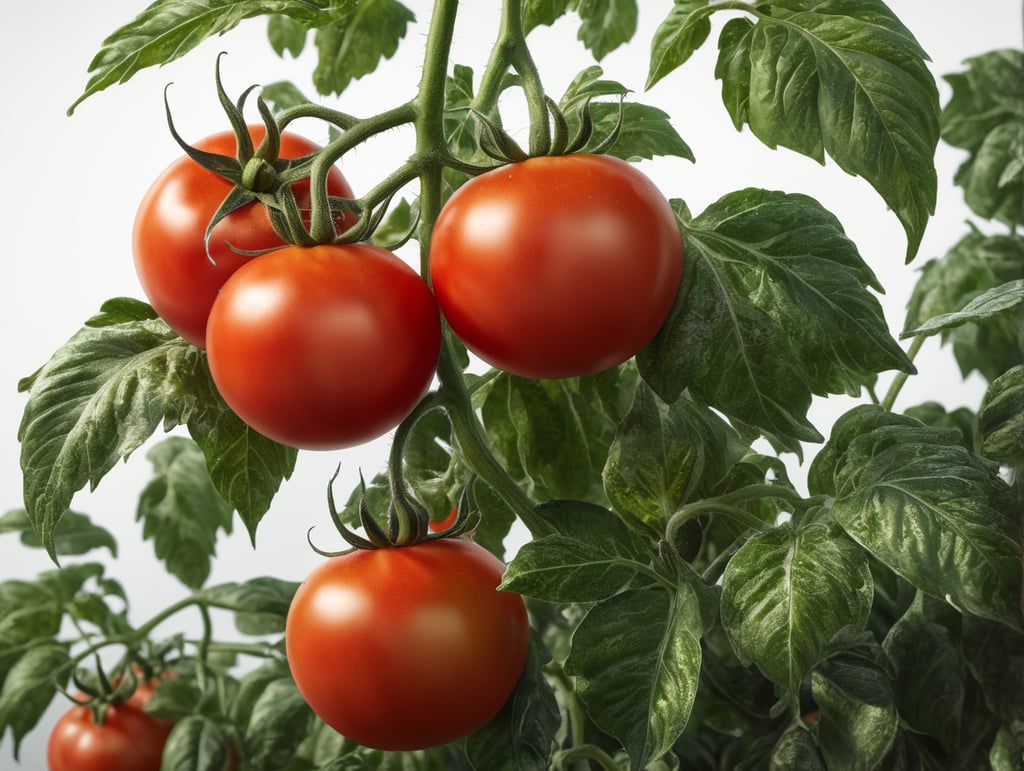 Tomato plant close-up isolated on white background