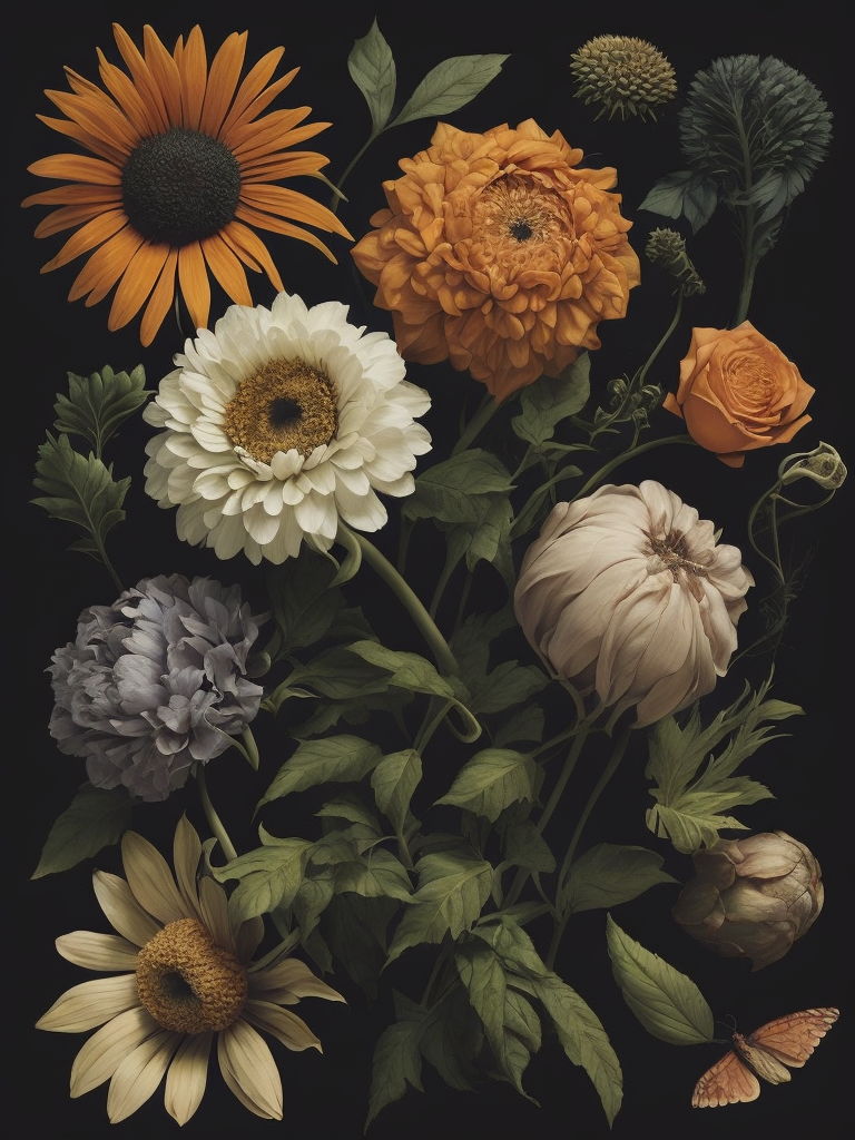 Flowers and plants ernst haeckel maria sibylla merian, dark background