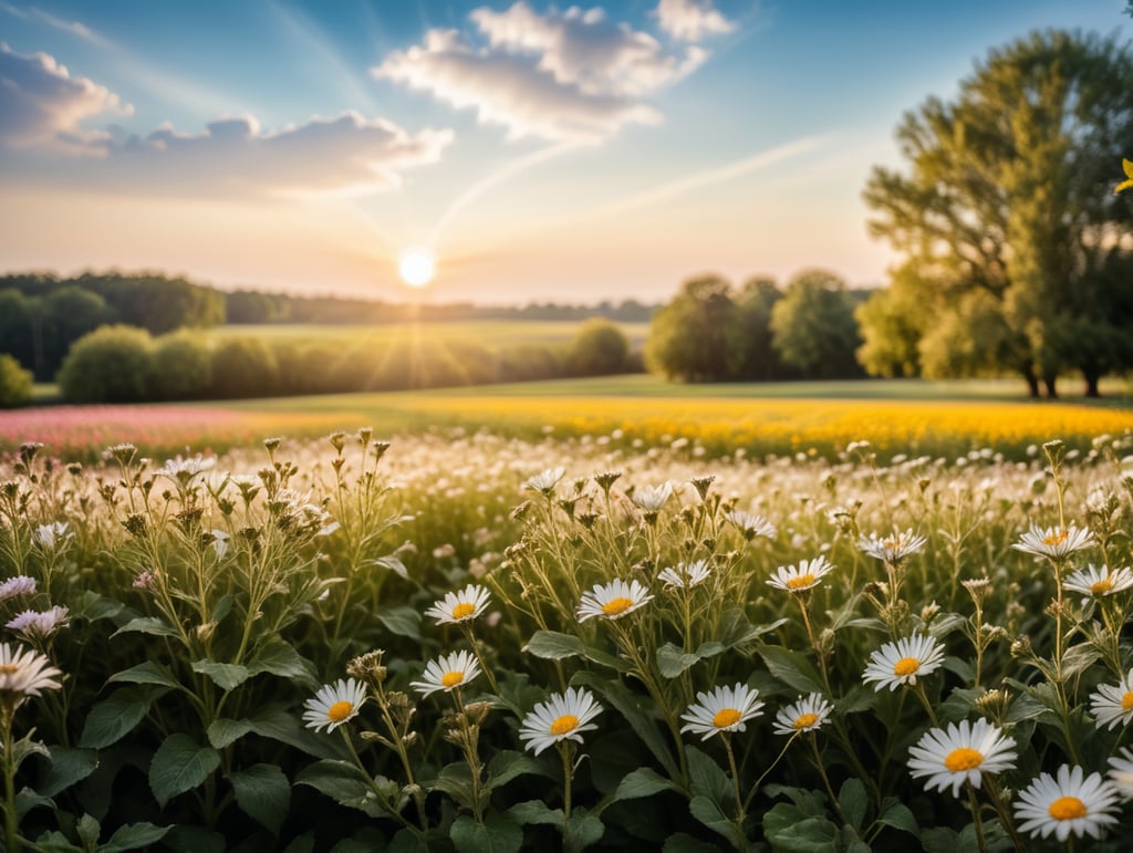 Premium Free ai Images | field with flowers on bright sunny day