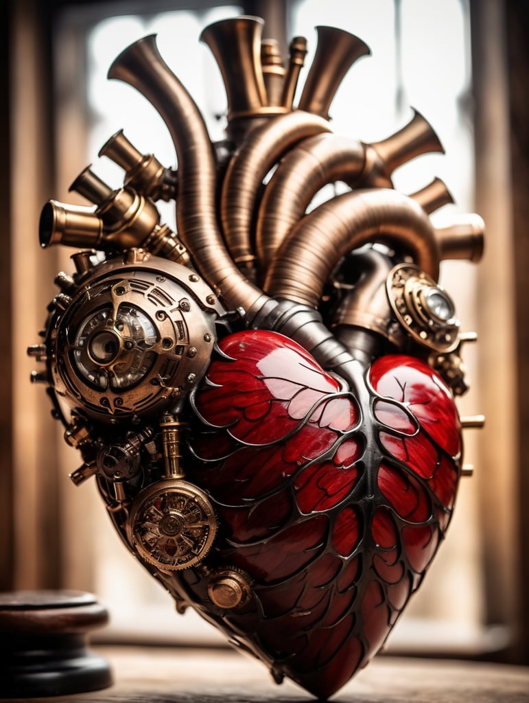 human heart made by a skilled craftsman in medieval steampunk style