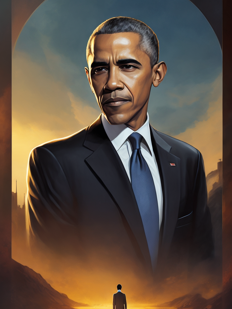 Barack Obama, Hero portrait, Illustration, Painting, Fantasy, Sci-Fi, Cover Art, USA , style of Vincent Di Fate