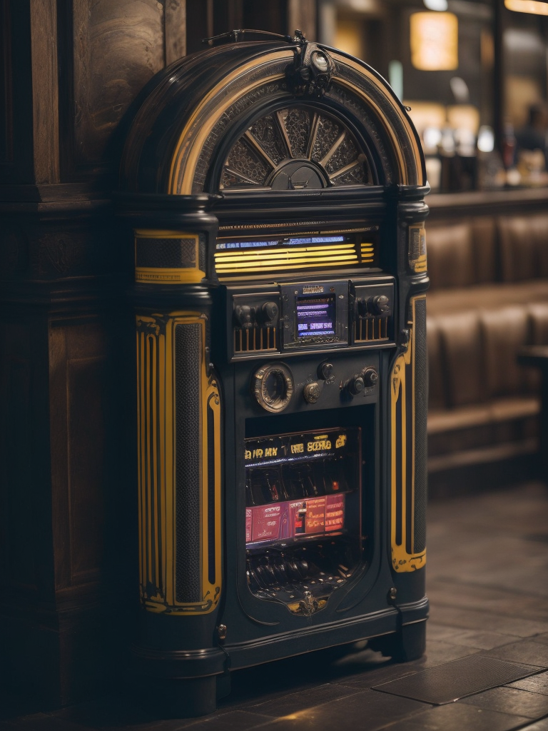 Retro jukebox in a bar, sharp focus, highly detailed,