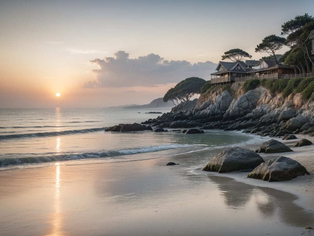 A serene beach at dawn