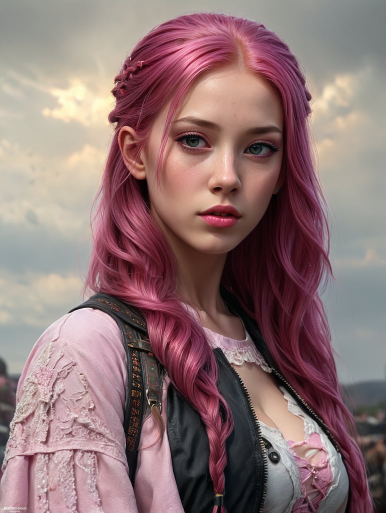 a girl with pink hair