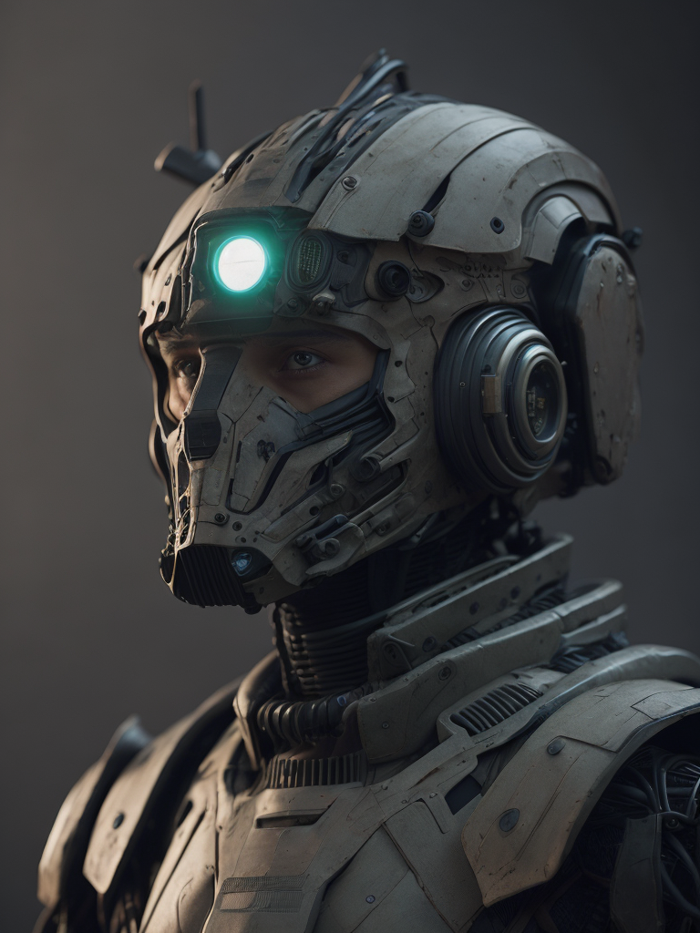 a robot, a cyborg, hard surface, SciFi.