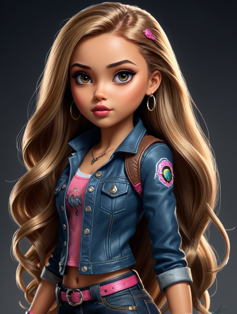 1girl, beautiful girl, solo, bratz doll like, bratz drawing character design, drawing illustration style, drawing art, full length shot