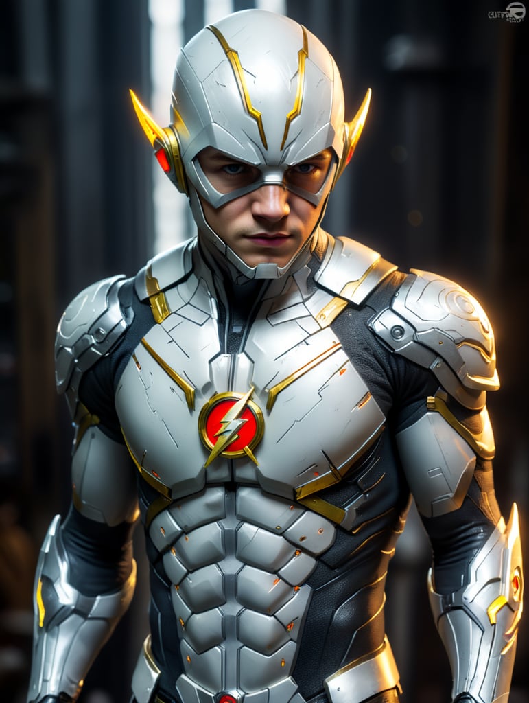 White kid flash costume with hints of gray