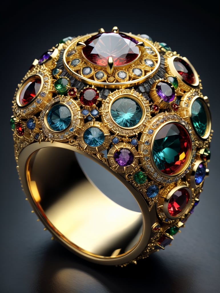 gold ring decorated with fractal gems