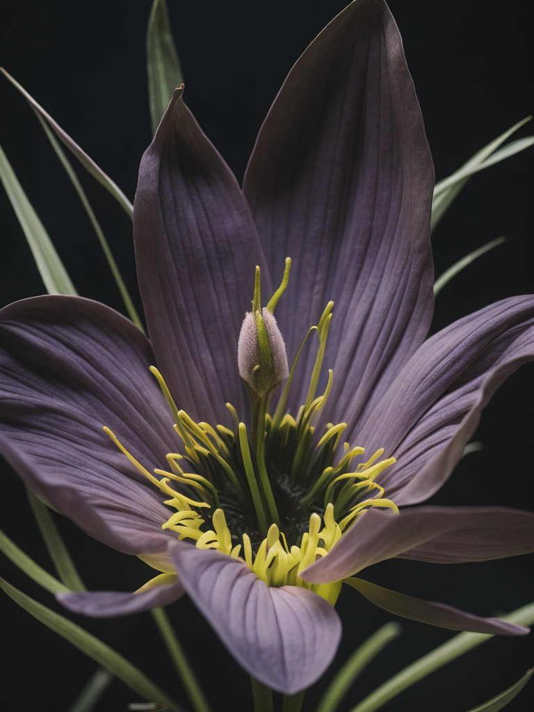 macro photo of a Bioluminescent Flower of a Lily, Glowing Bioluminescence