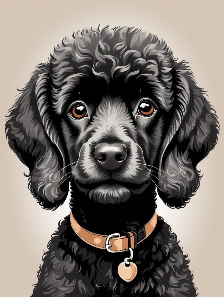 animal drawing of happy black poodle puppy face in vector style