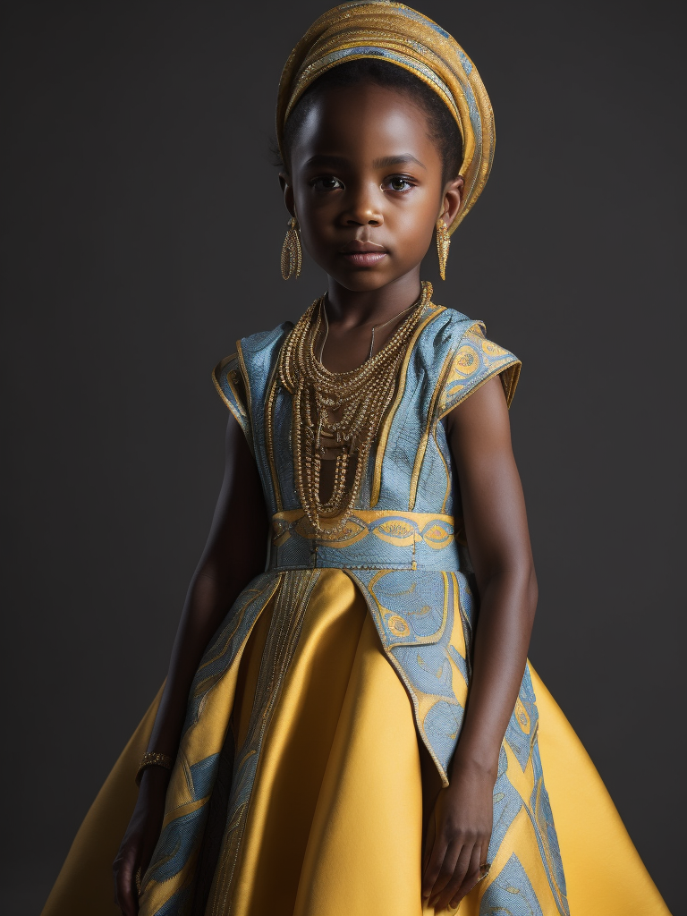 (((cute, sad 5-year-old girl))) from Ghana dressed in a (((typical Ghanaian wedding dress, with yellow and sky blue geometric patterns))), (photoreal: 1.4, lifelike), highly detailed CG unified 8K backgrounds, 1 child, looking at the viewer, ( HQ skin:1.4), 8k uhd, dslr, soft lighting, high quality, film grain, Fujifilm XT3, ((simple, neutral background)).