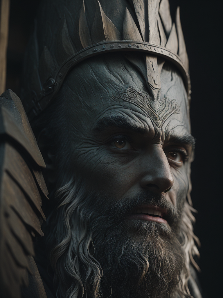 viking totem pole, deep wood carving, black wood