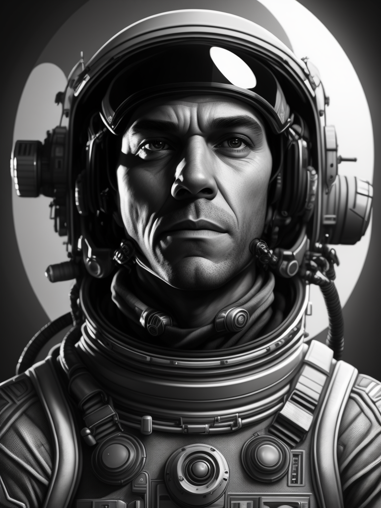 A black and white drawing of an astronaut, an ambient occlusion render by esao, cgsociety, space art, sci-fi, chillwave, ue5