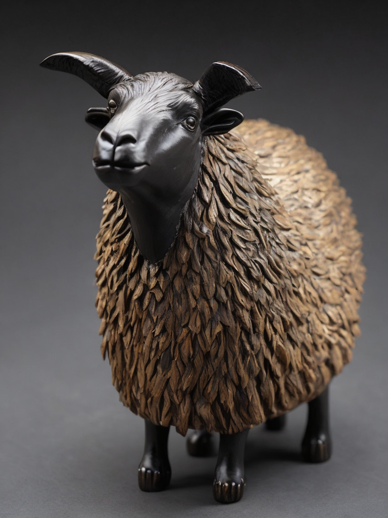 Small ebony carved sheep statue, handmade, clear details, professional woodcarver work