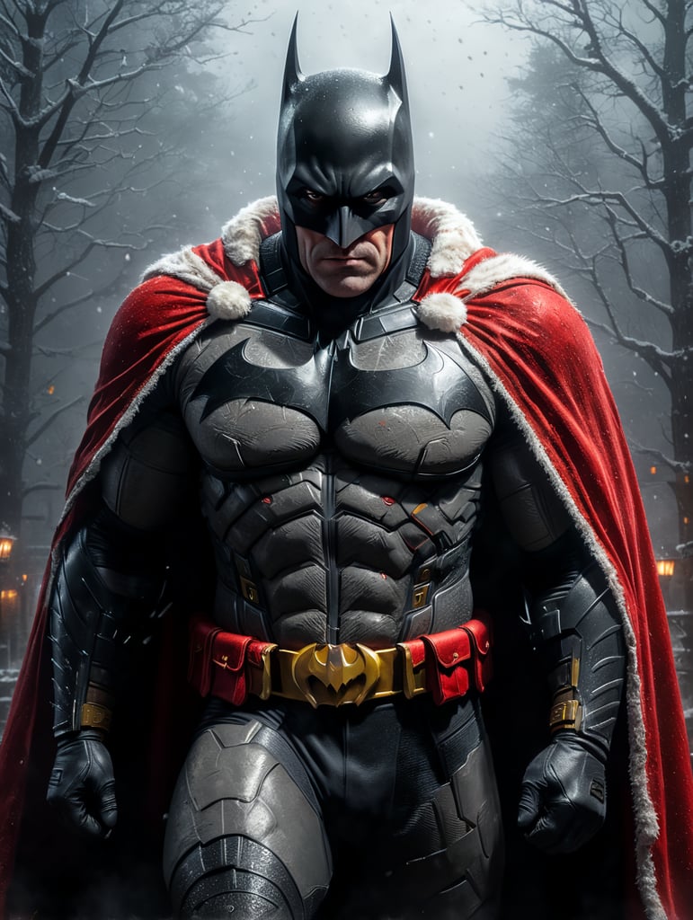 batman dressed as santa with in the fog