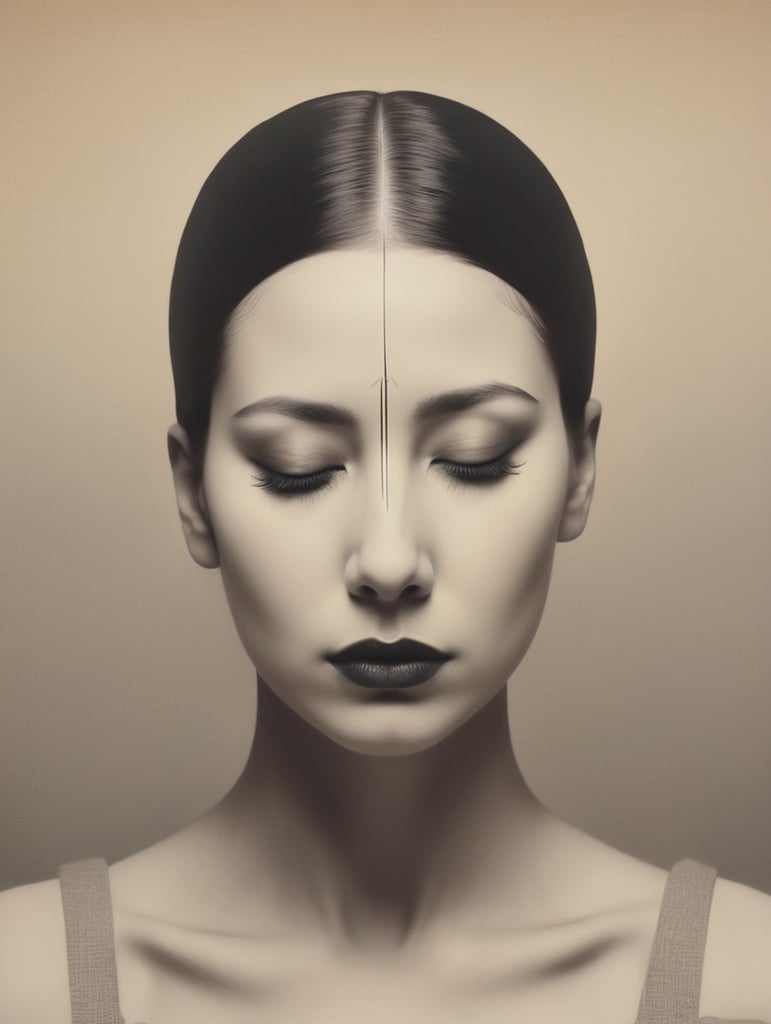 portrait of a girl with closed eyes in Man Ray style