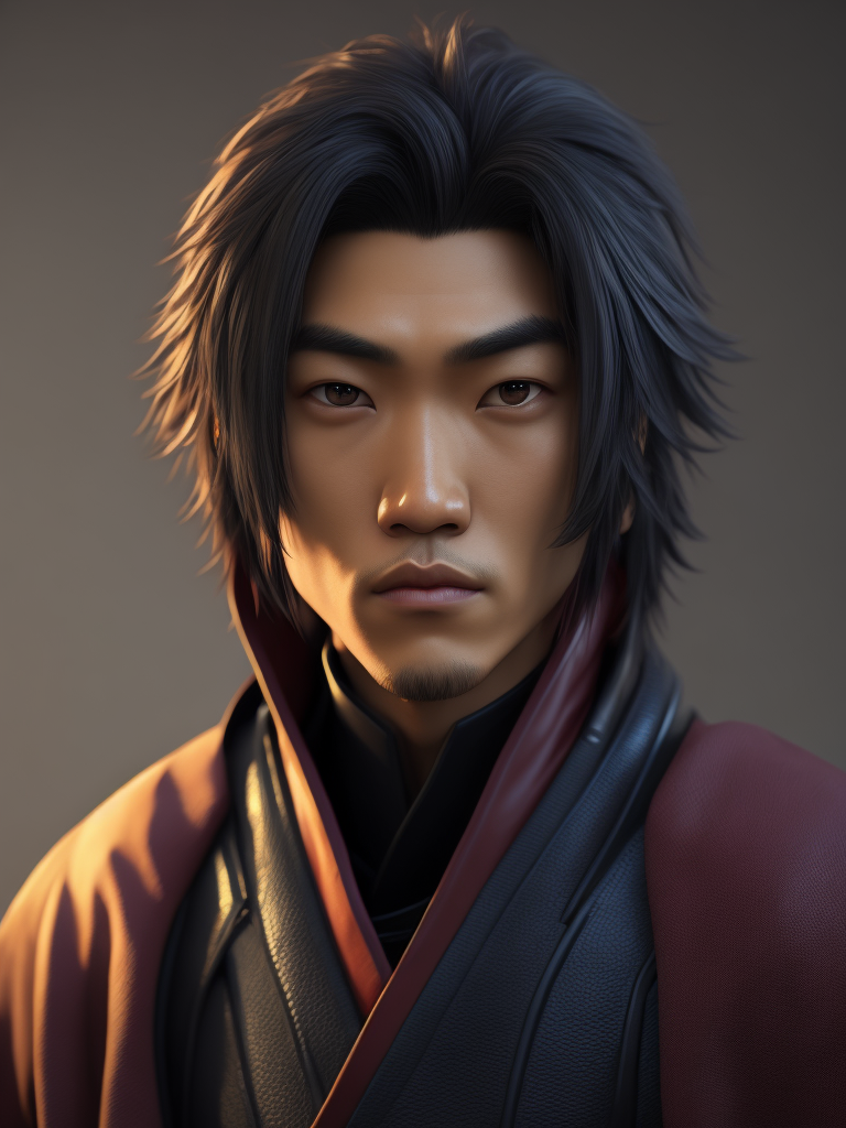 Cute ninja 3d character, korean fashion, colorful hair, blender render, y2k, art toy, creative