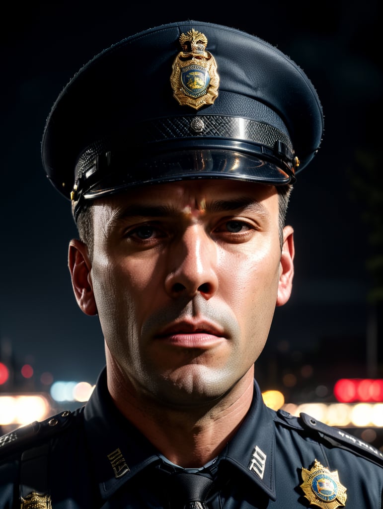 epic portrait of a Police Officer, city crime, British Columbia crime, Canada