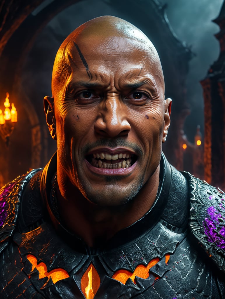 Dwayne Johnson wearing spooky Halloween costume,Sinister, Vivid saturated colors, Contrast color