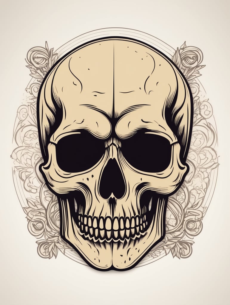 Vector vintage human skull logo in the style of basic simple line art vector comic art on white background