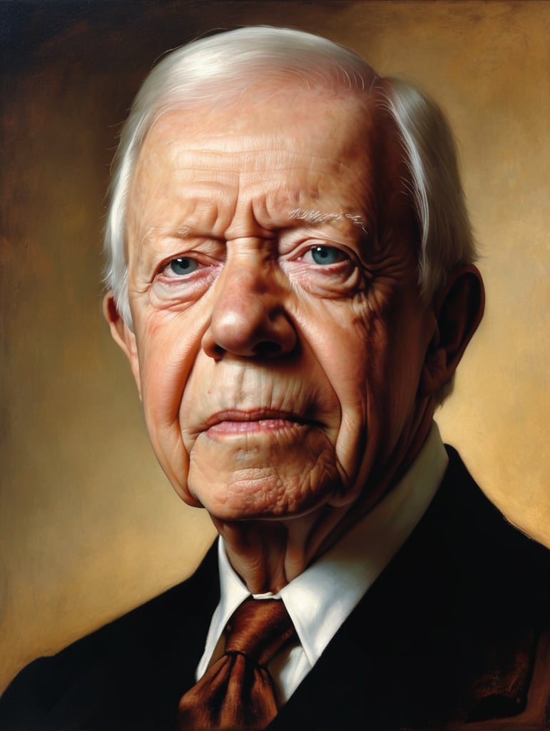 Portrait of Jimmy Carter by Rembrandt Harmenszoon van Rijn, sad face, America, so sorry