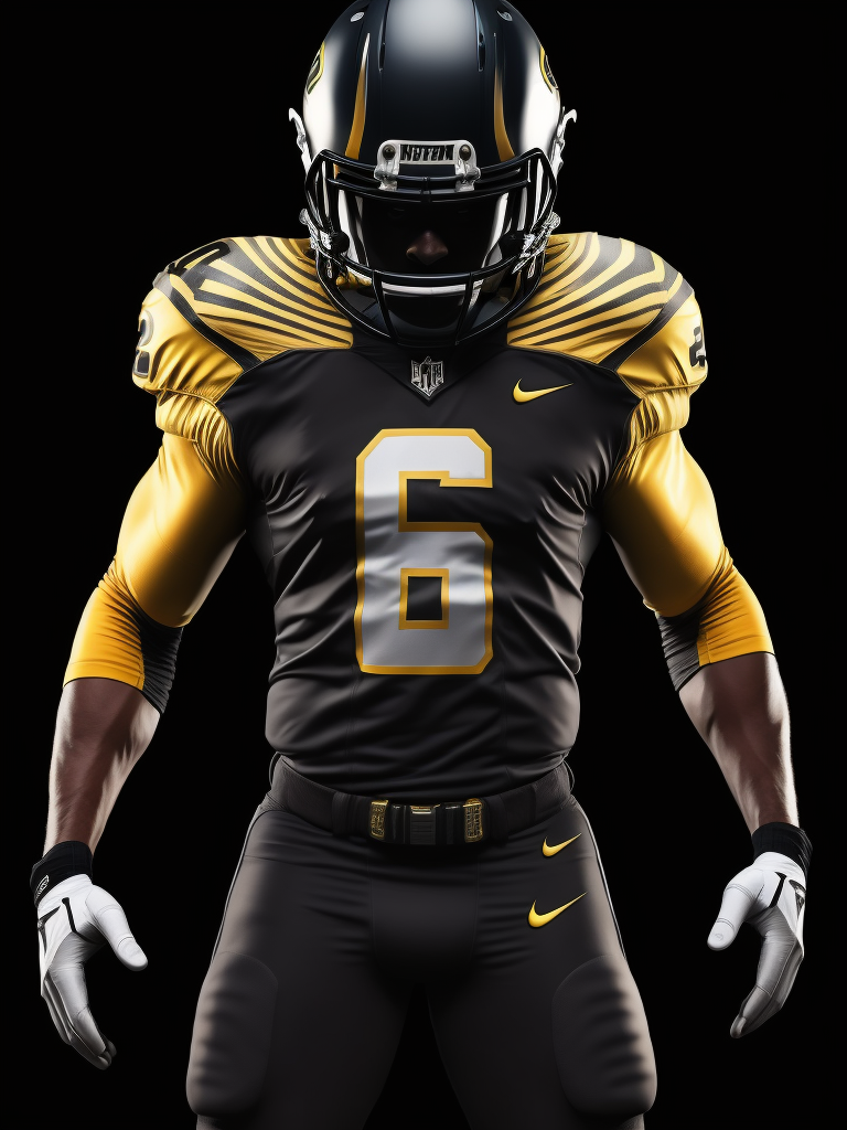 American football player, black an yellow colors, black background, dark atmosphere