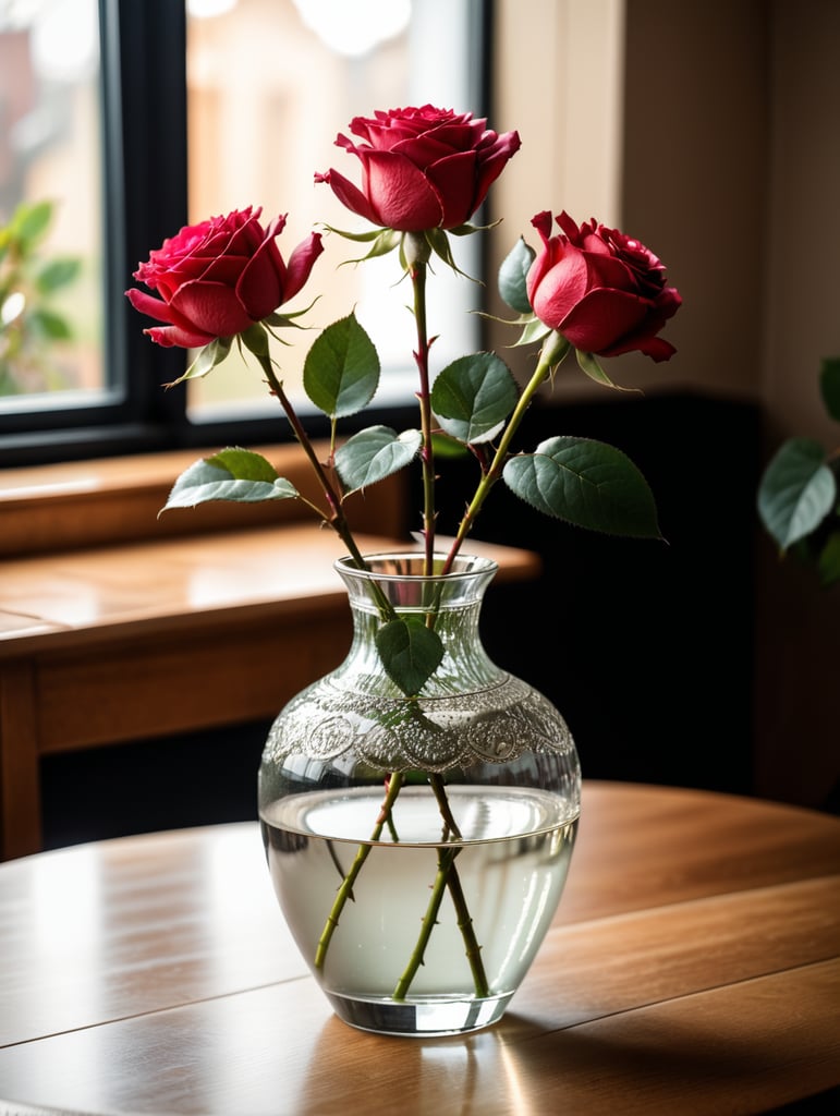 Peux créer un vase avec une rose dedans, posé sur une table ?