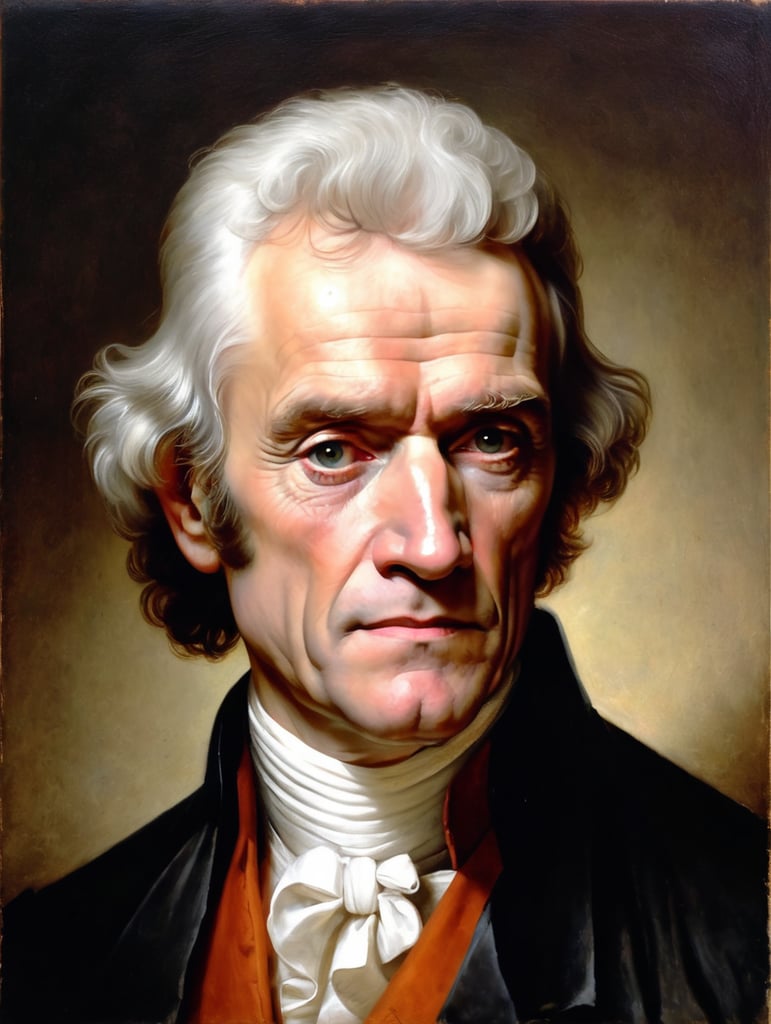 Portrait of Thomas Jefferson by Rembrandt Harmenszoon van Rijn, sad face, America, so sorry